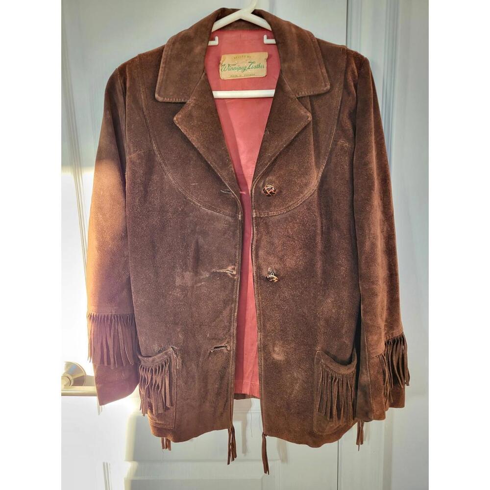 Vintage Cowboy Leather Jacket With Fringes (Women's Small)